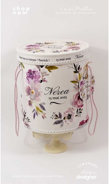 Trusou botez cu flori roz si mov Purple Flowers 2